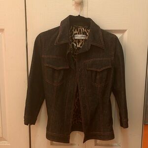 Dolce & Gabbana Dark Denim Jacket with Leopard Lining